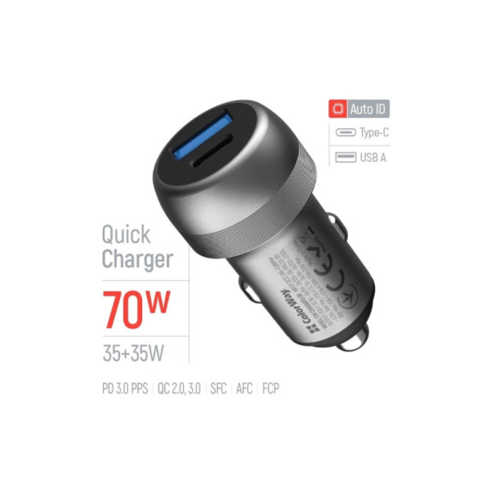 Зарядний пристрій ColorWay USB-C PD35W + USB QC3.0 car adapter (CW-CHA066PD-GR)
