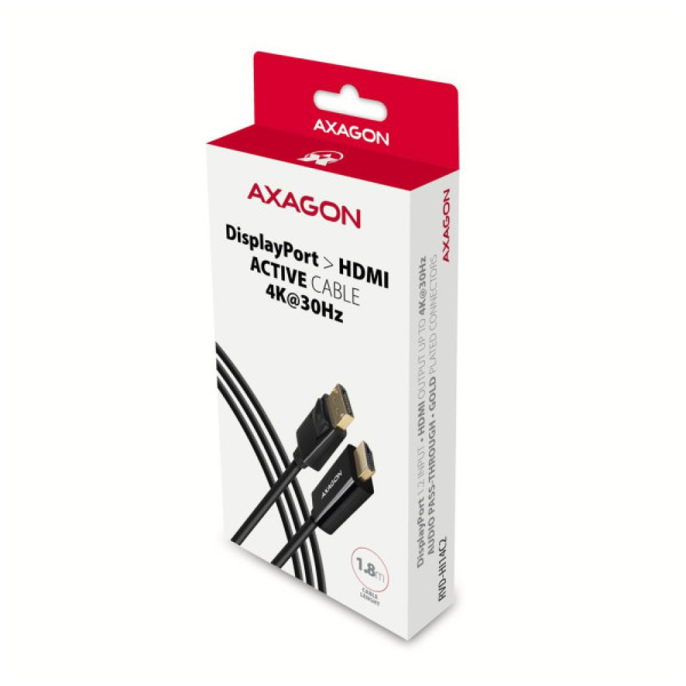 Кабель мультимедійний HDMI M to DisplayPort M 1.8m 4K30Hz black AXAGON (RVD-HI14C2)