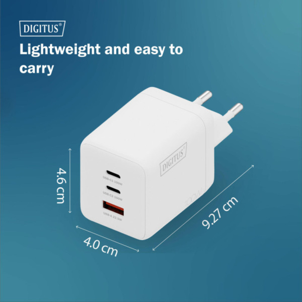Зарядний пристрій Digitus 2xUSB-C + 1xUSB-A GaN 100W (DA-10304)
