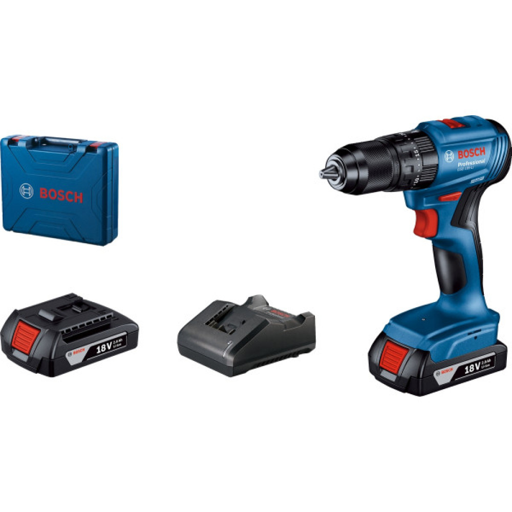 Шурупокрут-дриль ударний акумуляторний Bosch Professional GSB 185-LI 18В 2х2.0А·год 50Нм 500·1900об·хв кейс 1кг