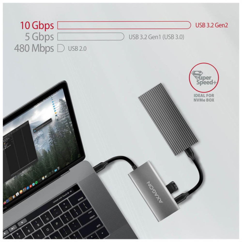Концентратор AXAGON USB-C to 2xUSB-A + 2xUSB-C 10Gbps 0.13m gray (HMC-4G2)
