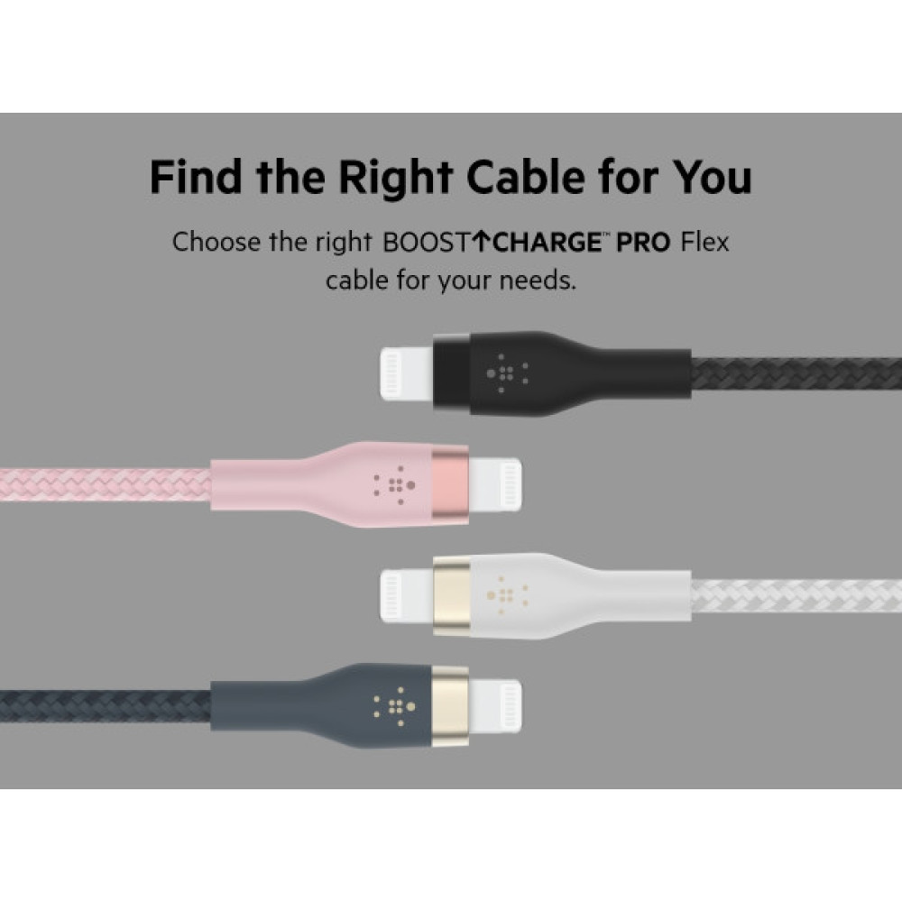 Кабель Belkin USB-C > Lightning заряджання/синхронізації 30Вт PD, 1м, плетений, силіконовий, з ремінцем на магніті, білий