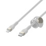Кабель Belkin USB-C > Lightning заряджання/синхронізації 30Вт PD, 1м, плетений, силіконовий, з ремінцем на магніті, білий