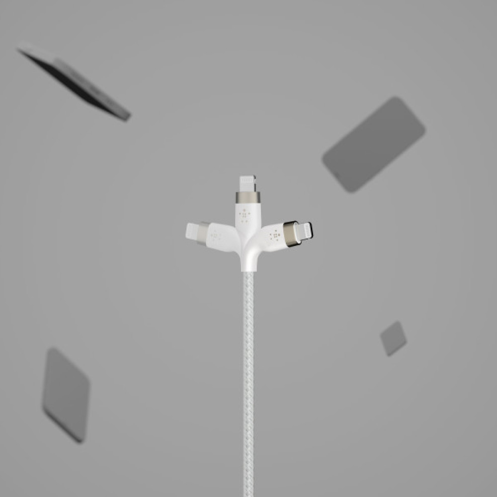 Кабель Belkin USB-C > Lightning заряджання/синхронізації 30Вт PD, 1м, плетений, силіконовий, з ремінцем на магніті, білий