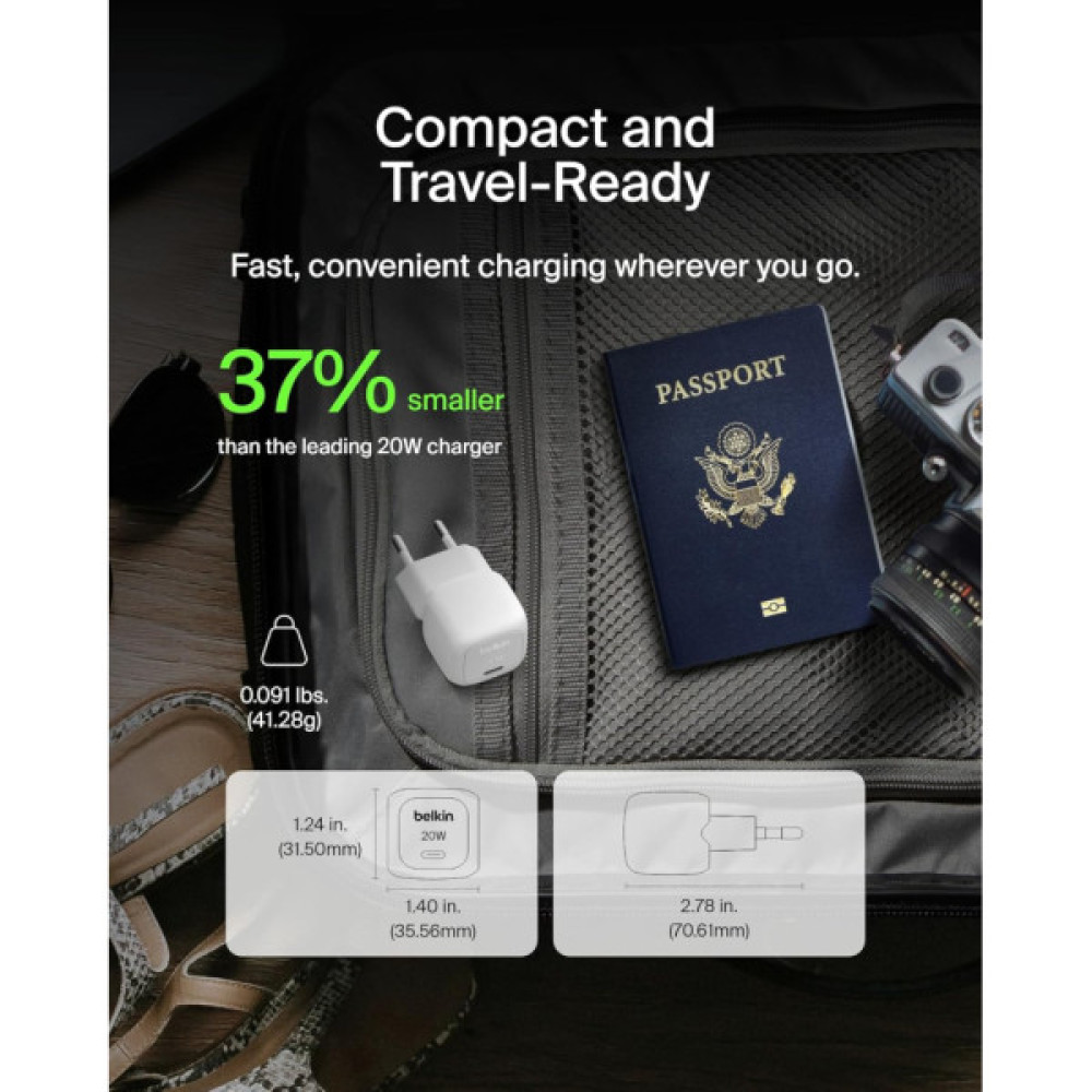 Зарядний пристрій Belkin USB-C PD20W PPS PD3.1 + cable USB-C to USB-C 1.0m (WCA009KQ1MWH-B6)