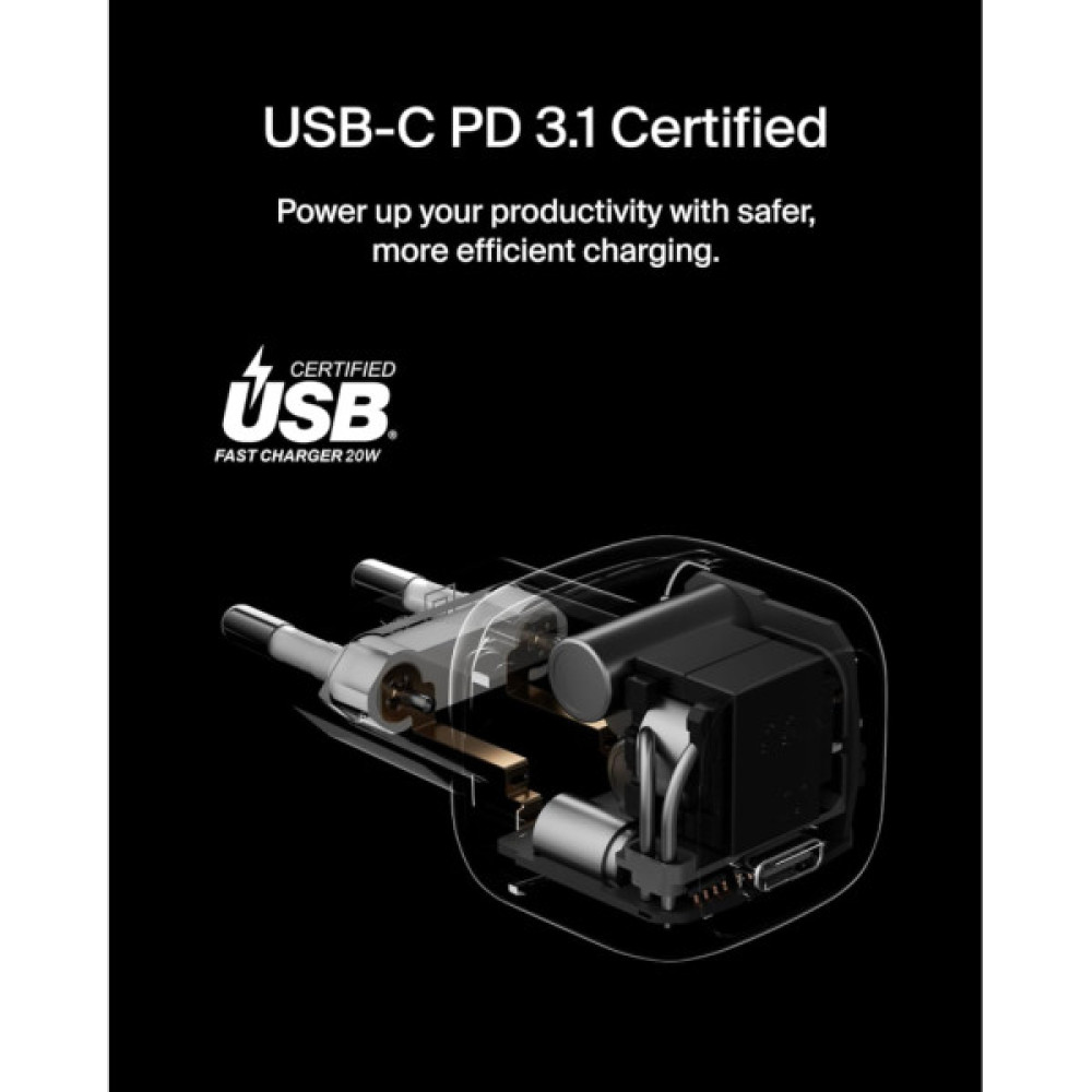 Зарядний пристрій Belkin USB-C PD20W PPS PD3.1 + cable USB-C to USB-C 1.0m (WCA009KQ1MWH-B6)