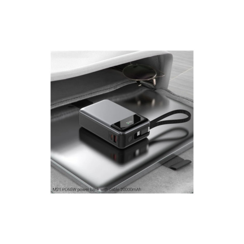 Батарея універсальна Acefast 20000mAh 65W PD, QC/3.0 USB-A+USB-C In/Out,build-in cable M21 Black-Gray (6974316283898)