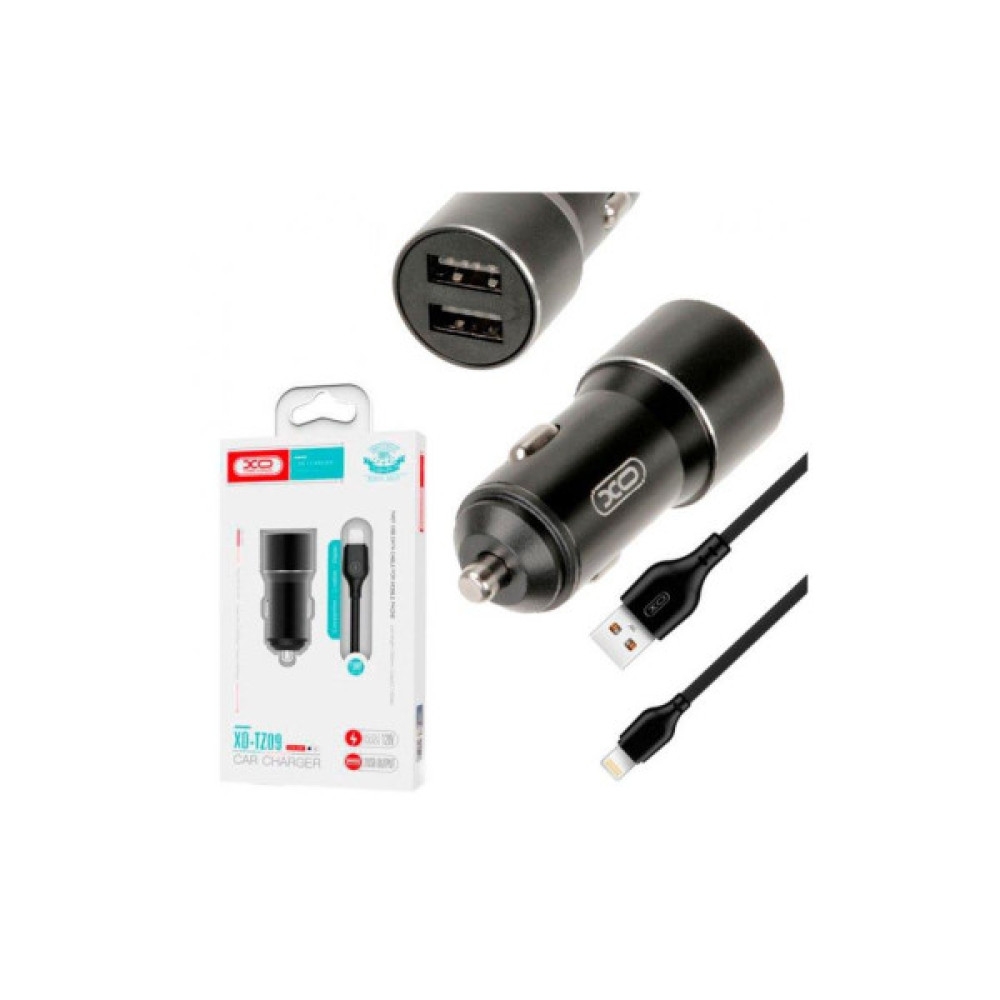 Зарядний пристрій XO TZ09 2.4A/2 USB + cable lightning Black (XO-TZ09L-BK)