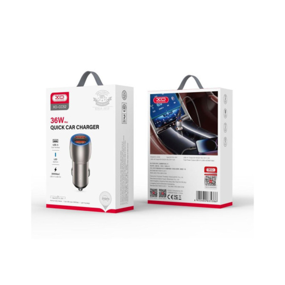 Зарядний пристрій XO 2xUSB QC3.0 36W + cable USB to Micro 5P black (СC52-M-BK)