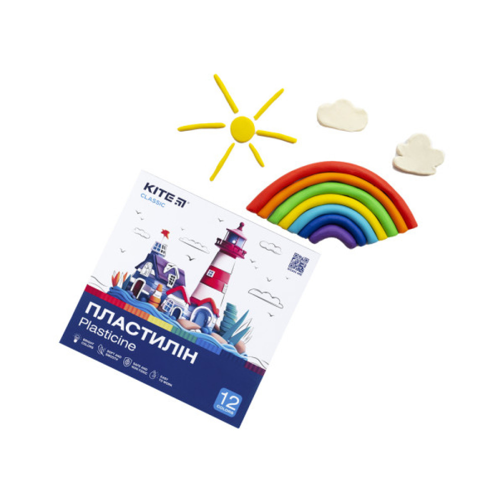Пластилін Kite Classic 12 кольорів, 240 г (K-1086)