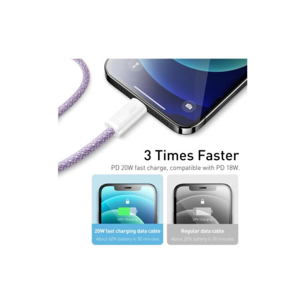 Дата кабель USB-C to Lightning 2.0m 20W purple Baseus (CALD000105)