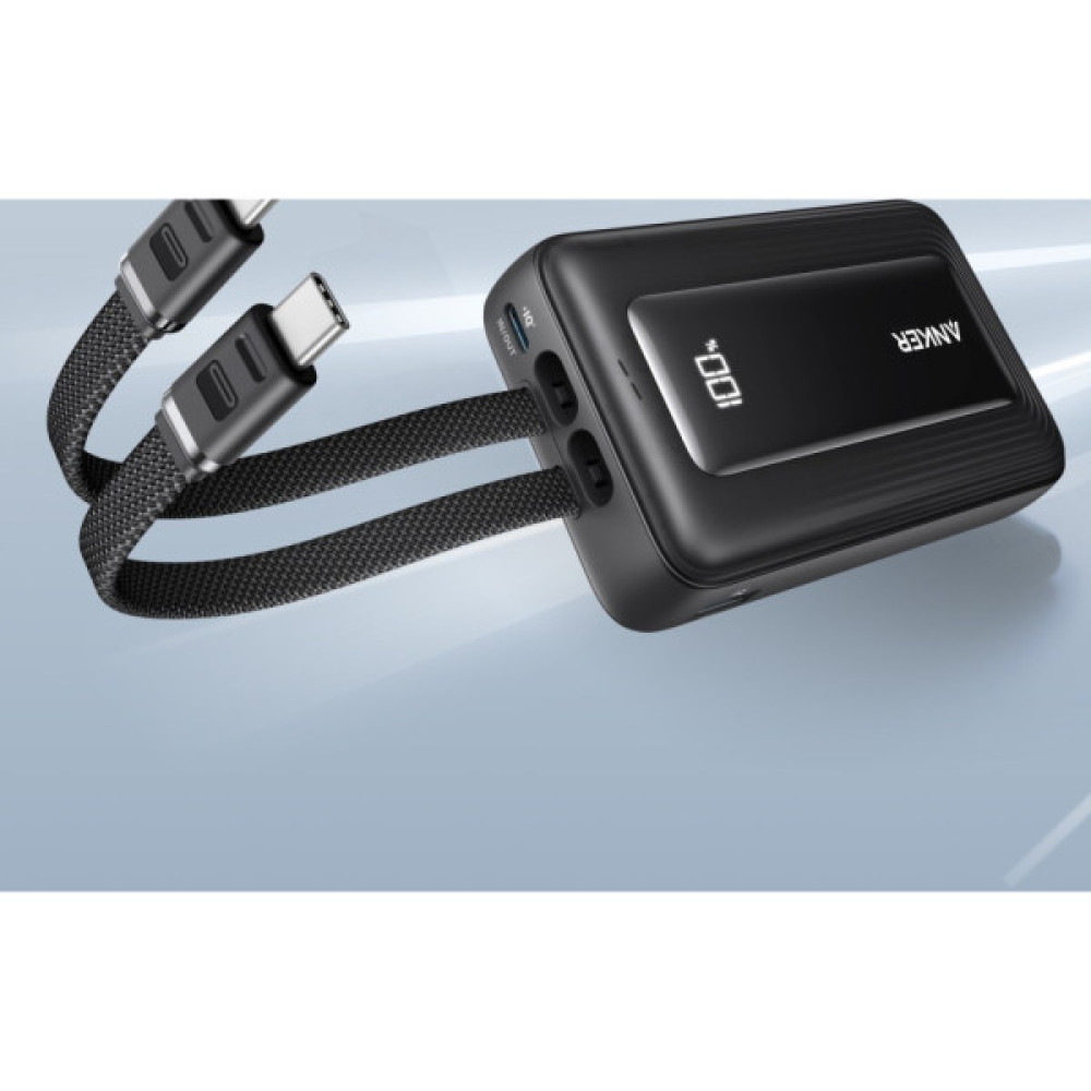Батарея універсальна Anker 20000mAh 45W Built-In Dual USB-C Cables Black (A1681H12)