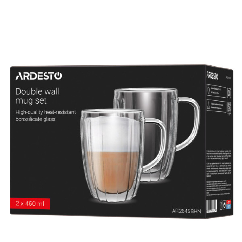 Набір чашок Ardesto 450мл, 2шт, боросилікатне скло, прозорий (AR2645BHN)
