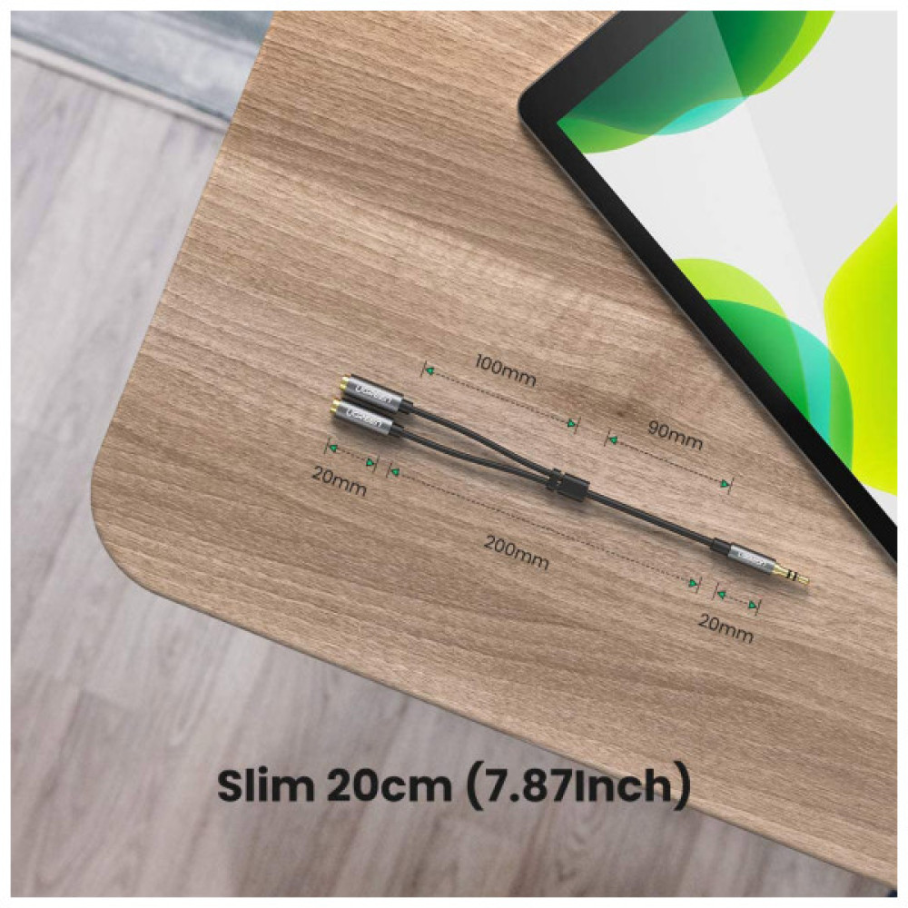 Кабель мультимедійний 3.5mm M to 2x3.5mm F 0.2m AV123 black UGREEN (10532)