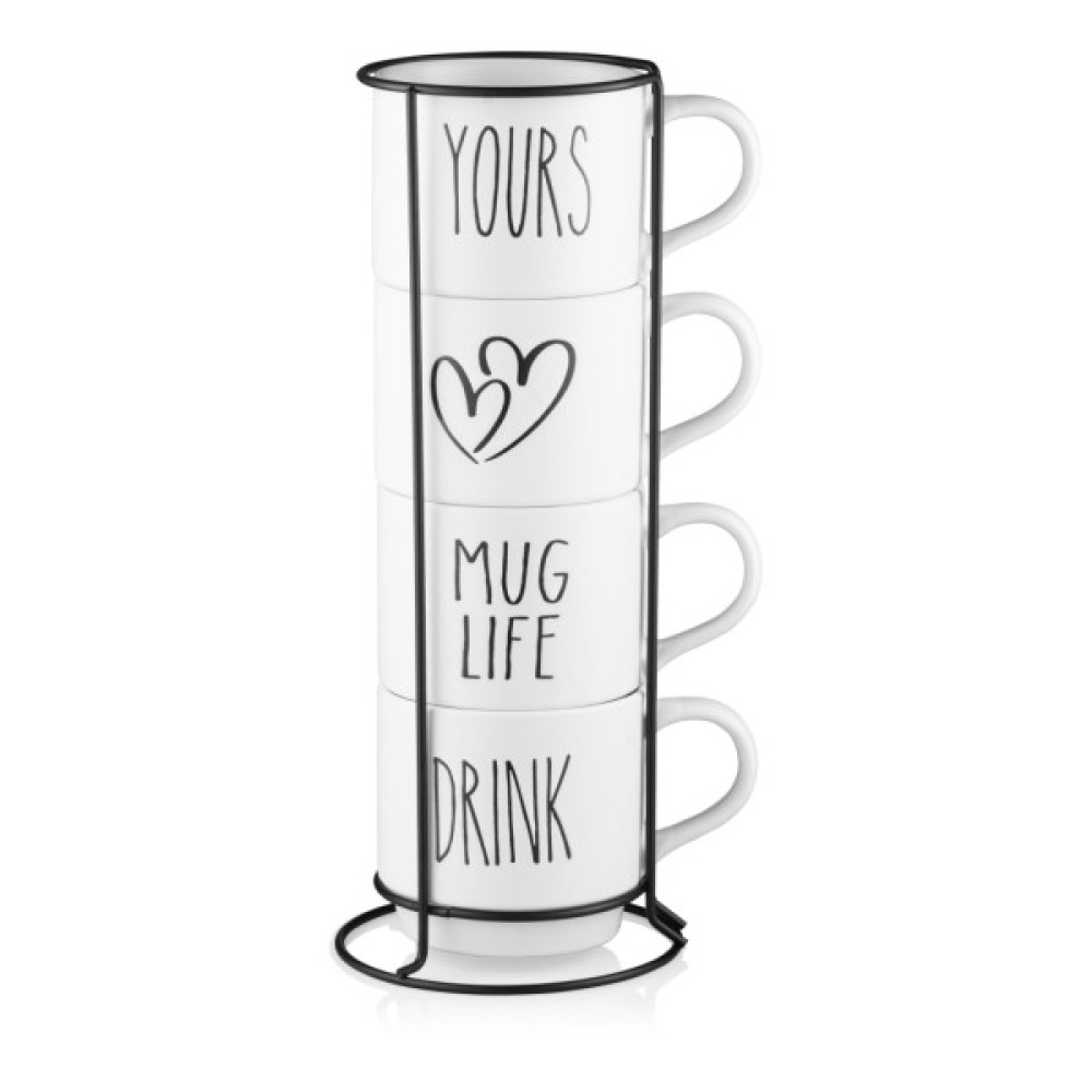 Набір чашок Ardesto 320мл, 4шт, кераміка, метал, білий (AR3095S)