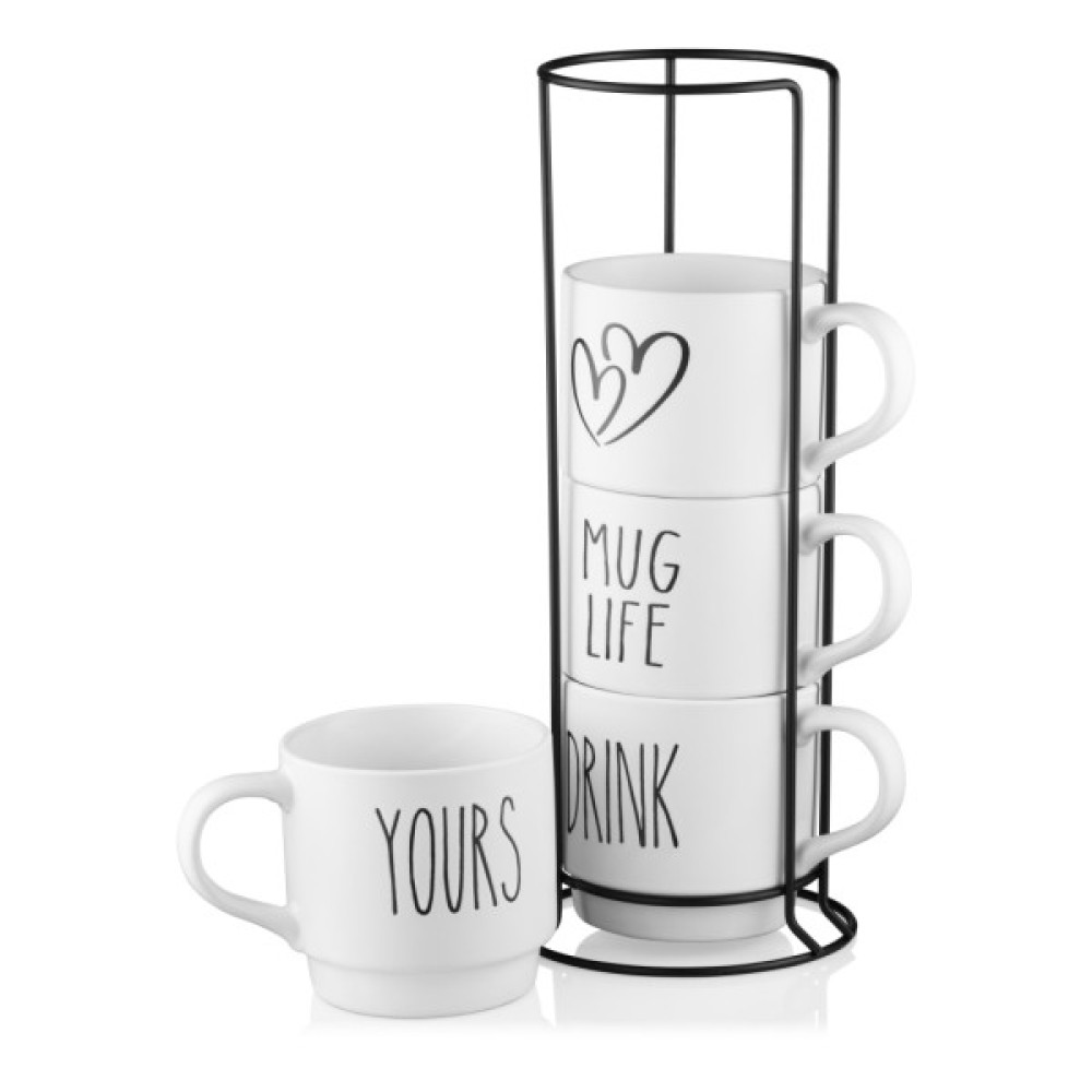 Набір чашок Ardesto 320мл, 4шт, кераміка, метал, білий (AR3095S)