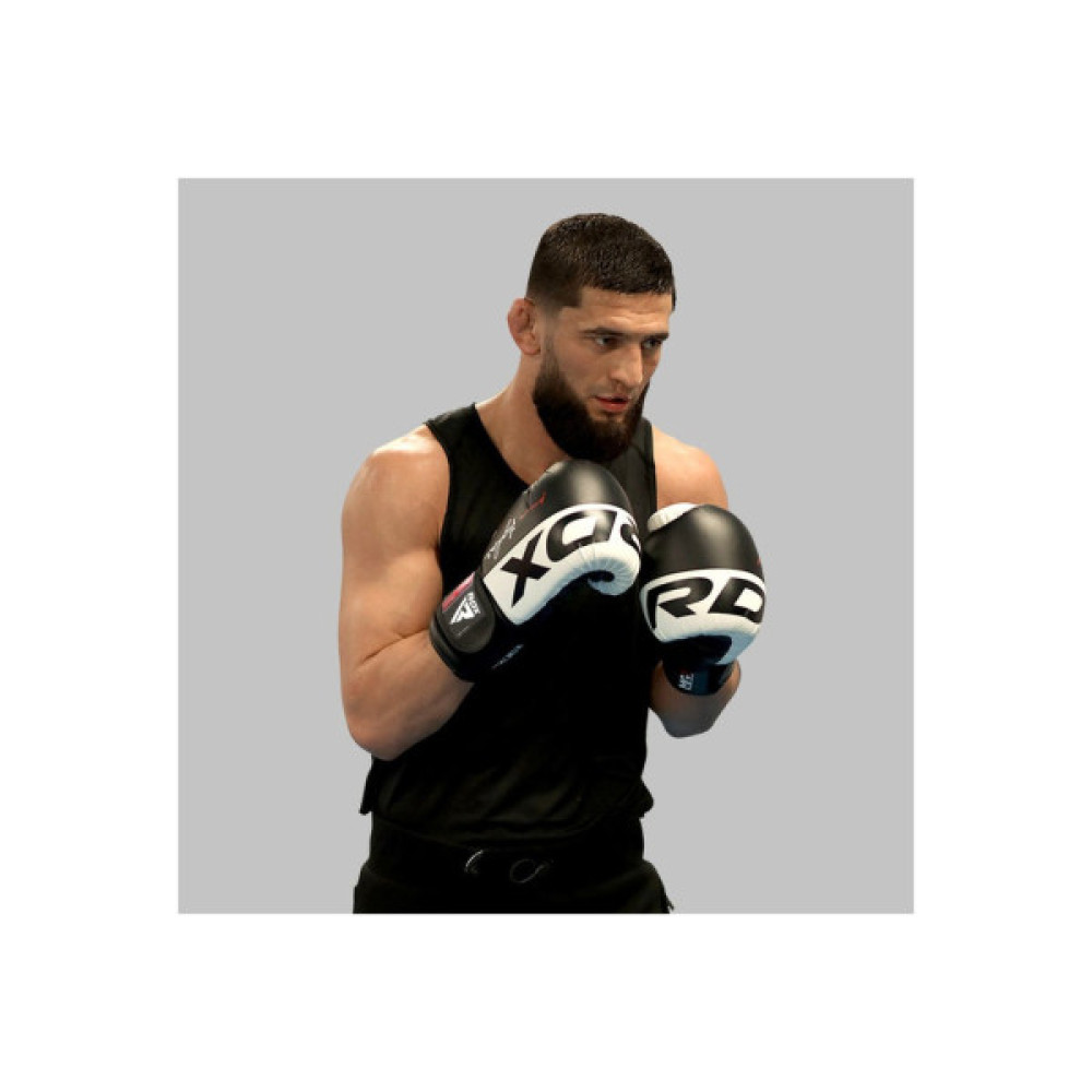 Боксерські рукавички RDX F4 Boxing Sparring Gloves Hook & Loop White/Black 12 унцій (BGR-F4B-12OZ)