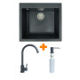 Набір кухонний Adamant Univer, штучний камінь, квадрат, без крила, 560х500х200мм, чаша - 1, врізна, графіт + змішувач та дозатор