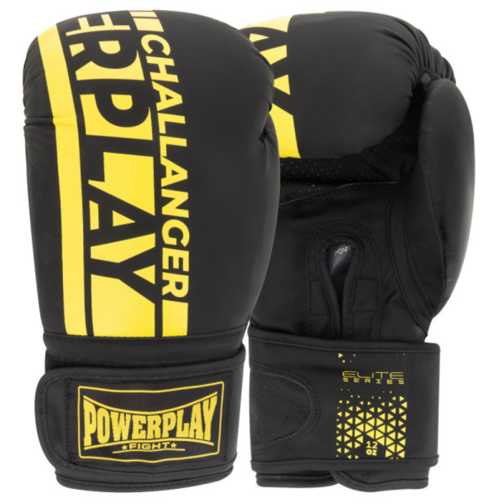Боксерські рукавички PowerPlay 3086 Matt Challenger Чорно-Жовті 12 унцій (PP_3086_12oz_Bl/Yellow)