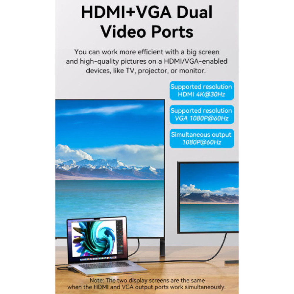 Концентратор VENTION USB3.1 Type-C to HDMI/VGA/USB-C/USB3.0x3/RJ45/SD/TF/TRRS 3.5mm/PD 100W 11in1 (THTHC)