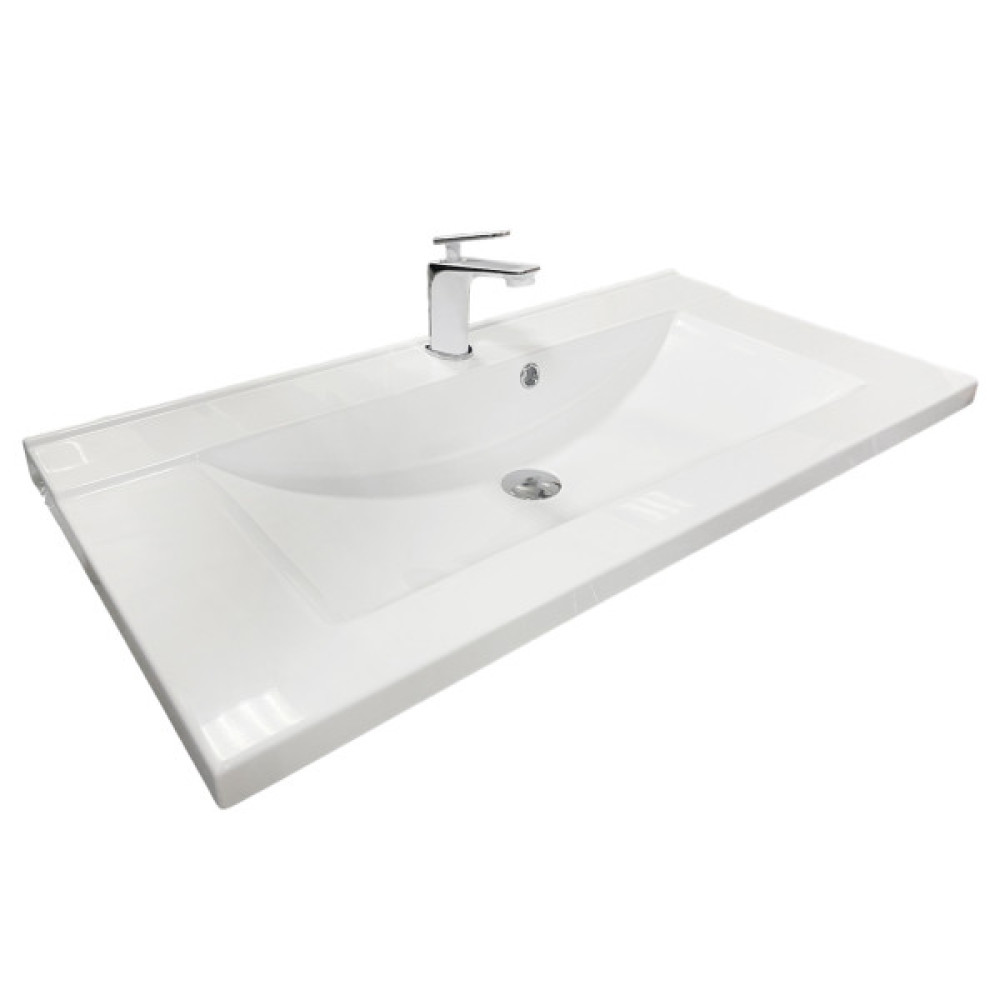 Раковина, умивальник Adamant QUANTO, штучний камінь, прямокут., з отвором для змішувача, з отвором для переливу, 1000х447х140мм, накладний, білий