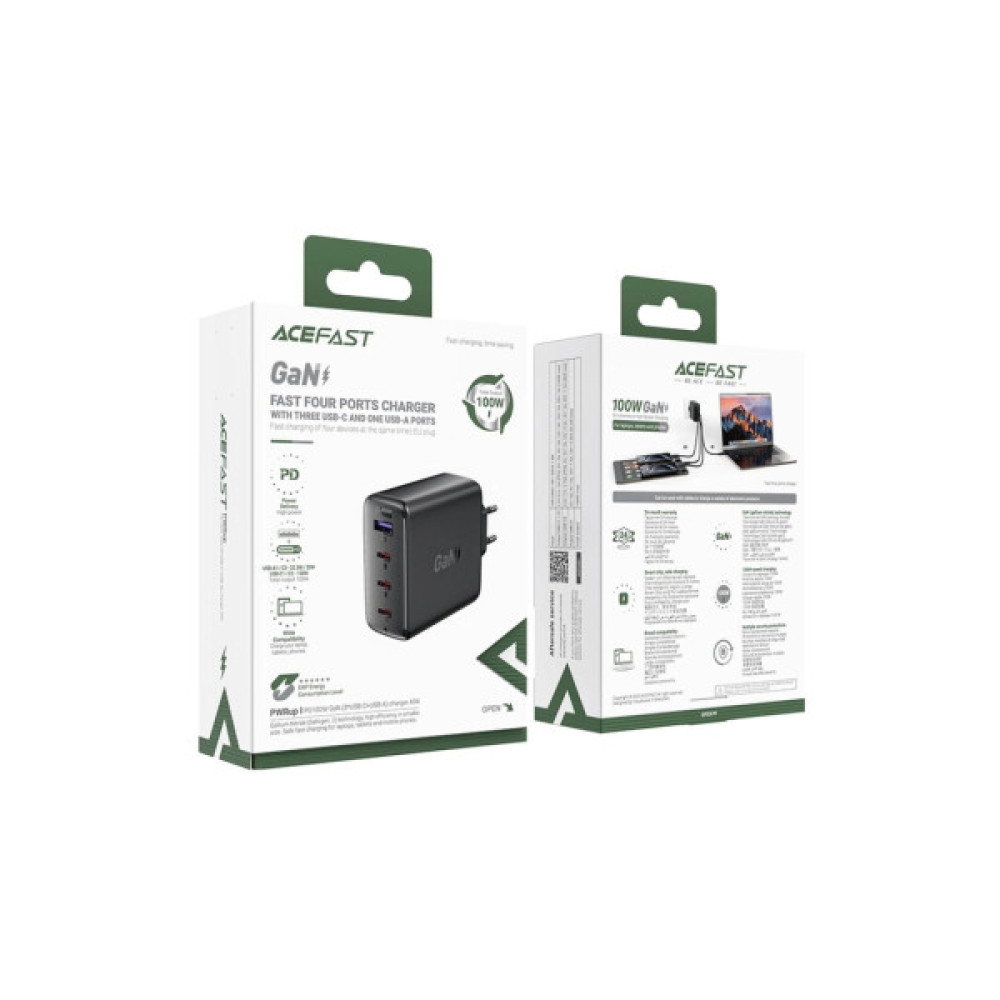 Зарядний пристрій Acefast 4xUSB 100W (3xUSB-C+USB-A) Gan A94 Fast Charger Black (6974316283133)