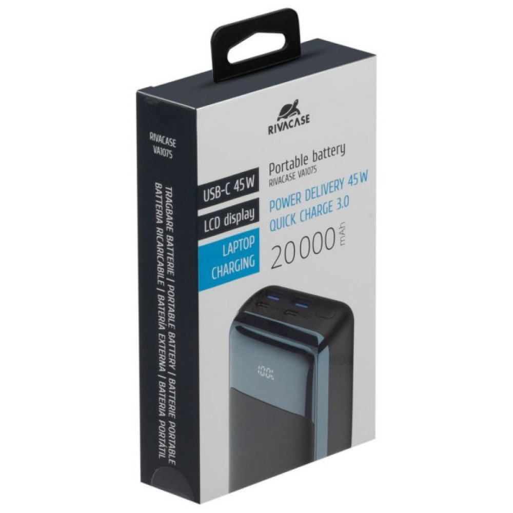 Батарея універсальна RivaCase 20000mA, 45W, QC/PD, LCD, black (RIVAPOWER VA1075 (Black))