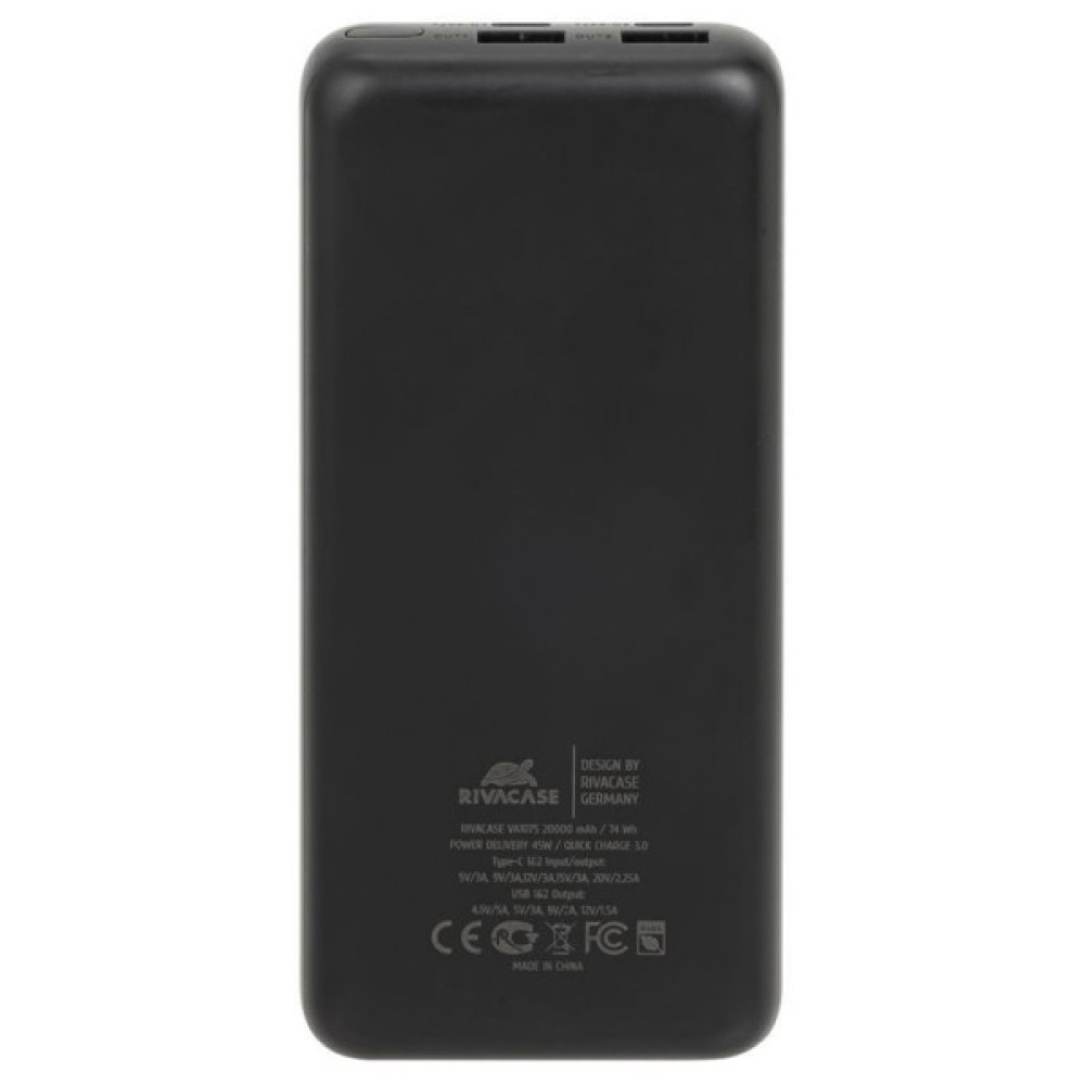 Батарея універсальна RivaCase 20000mA, 45W, QC/PD, LCD, black (RIVAPOWER VA1075 (Black))
