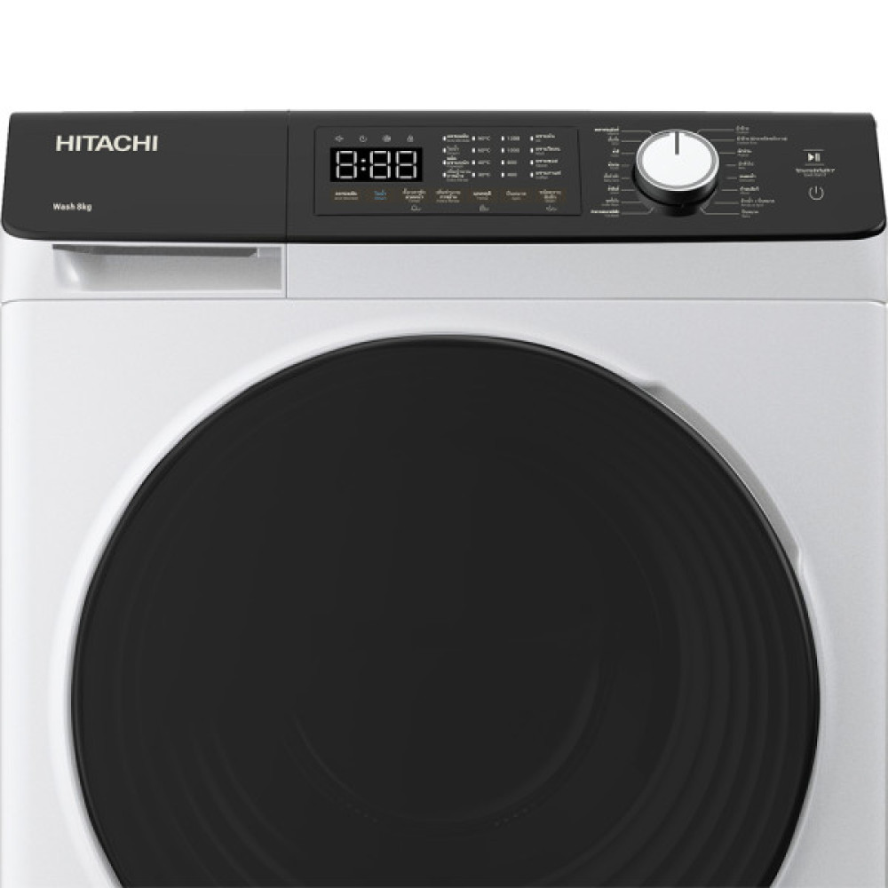 Пральна машина Hitachi фронтальна, 8кг, 1400, A+++, 60см, дисплей, пара, інвертор, люк чорний, білий