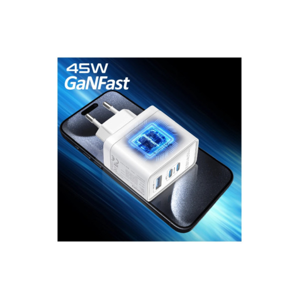 Зарядний пристрій Promate powerport-45 2xUSB-C PD + USB-A QC 45W White (powerport-45.white)