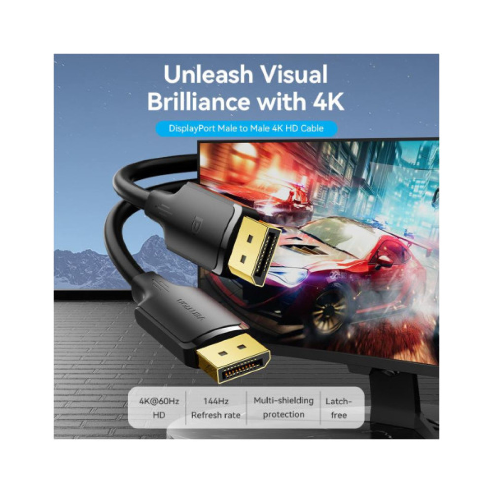 Кабель мультимедійний DisplayPort M to DisplayPort M 1.0m 4K black Vention (HAKBF)