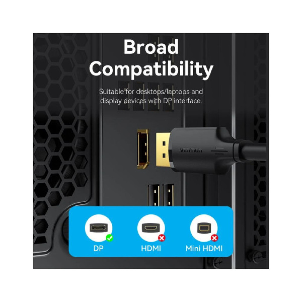Кабель мультимедійний DisplayPort M to DisplayPort M 1.0m 4K black Vention (HAKBF)