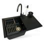 Набір кухонний Adamant Horizon, штучний камінь, прямокут., з крилом, 780х495х230мм, чаша - 1, врізна, антрацит + змішувач + дозатор + ополіскувач склянок + коландер