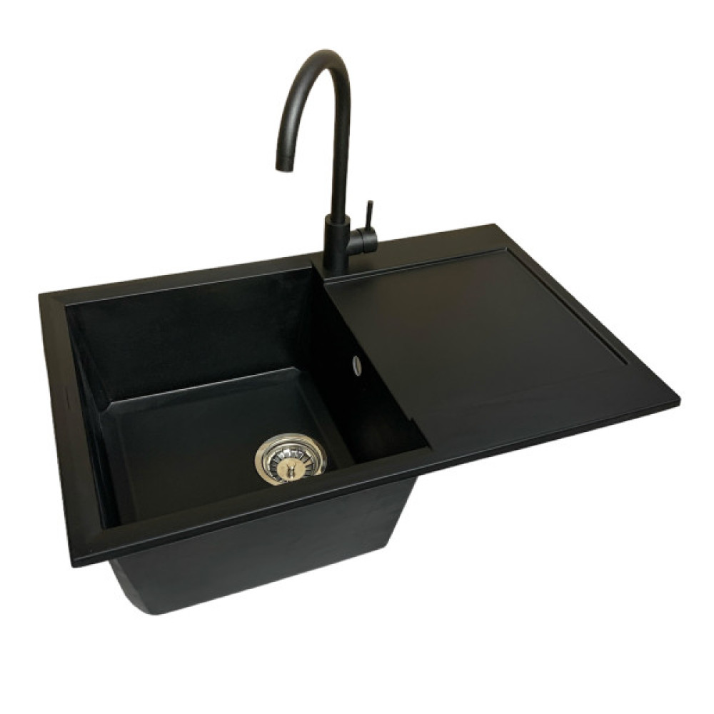 Набір кухонний Adamant Horizon, штучний камінь, прямокут., з крилом, 780х495х230мм, чаша - 1, врізна, антрацит + змішувач + дозатор + ополіскувач склянок + коландер