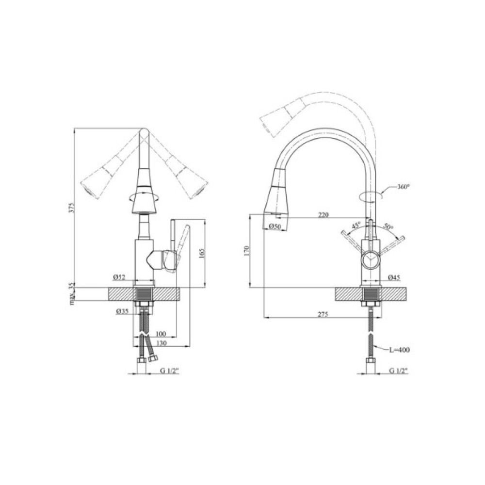 Змішувач Kroner Kuche-C132BLE