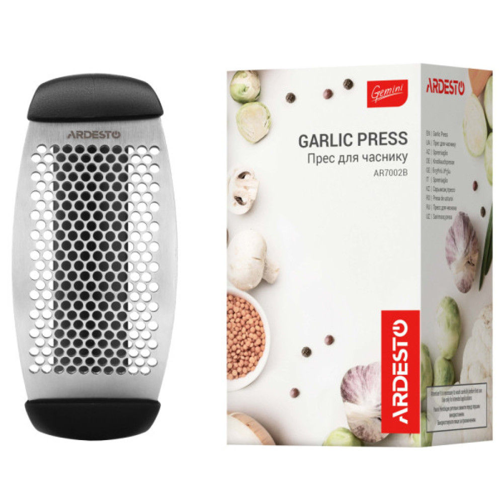 Прес для часнику Ardesto Gemini, 12см, нержавіюча сталь, пластик, чорний (AR7002B)