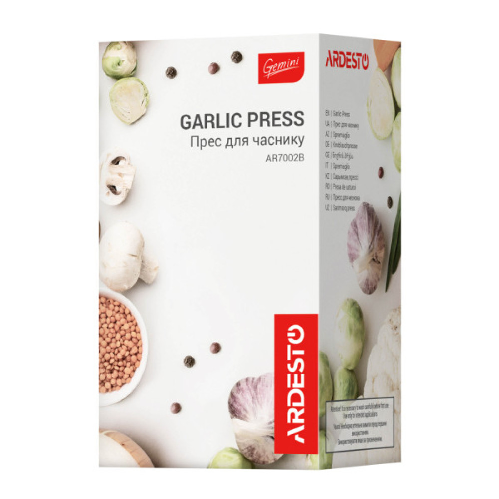 Прес для часнику Ardesto Gemini, 12см, нержавіюча сталь, пластик, чорний (AR7002B)