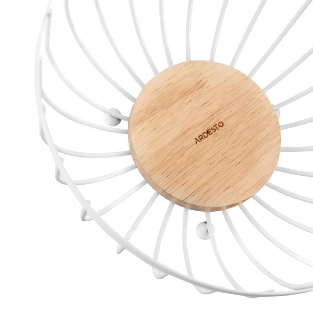 Фруктовниця Ardesto Midori 25х25х13см, метал, дерево, білий (AR0904W)