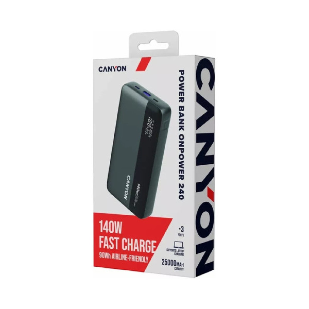 Батарея універсальна Canyon PB-240 25000mAh, PD3.1/140W, PPS, QC3.0, AFC & SCP, Digital Display (CNS-CPB240)