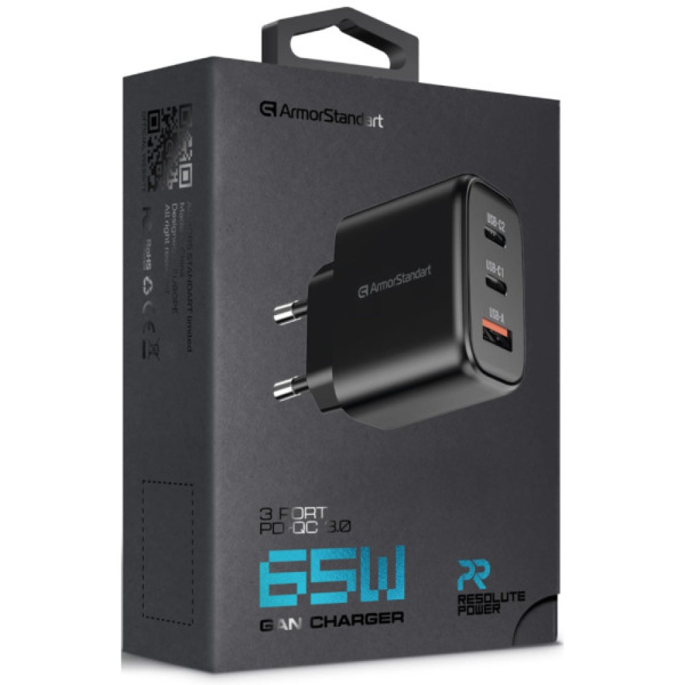 Зарядний пристрій Armorstandart ARP-621 Resolute Power USB-C 65W GaN Black (ARM70023)