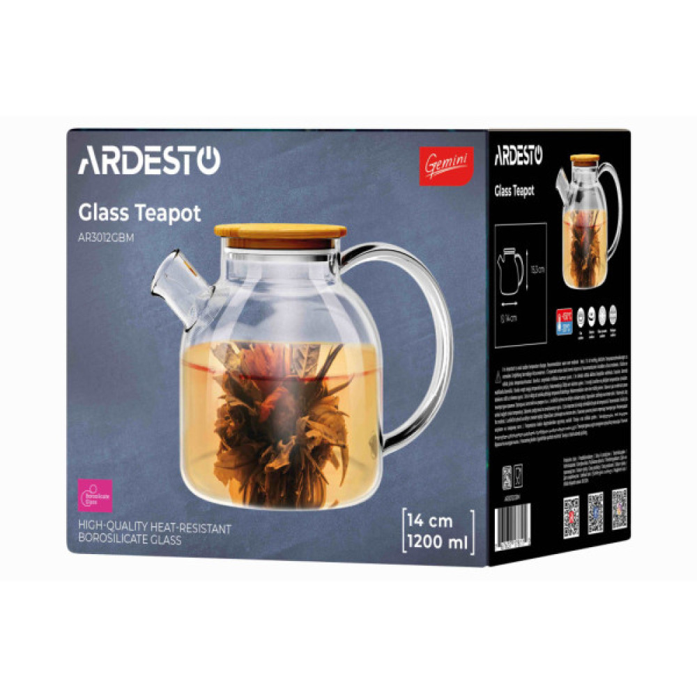 Заварник Ardesto Gemini боросилікатне скло бамбук прозорий 1200мл (AR3012GBM)