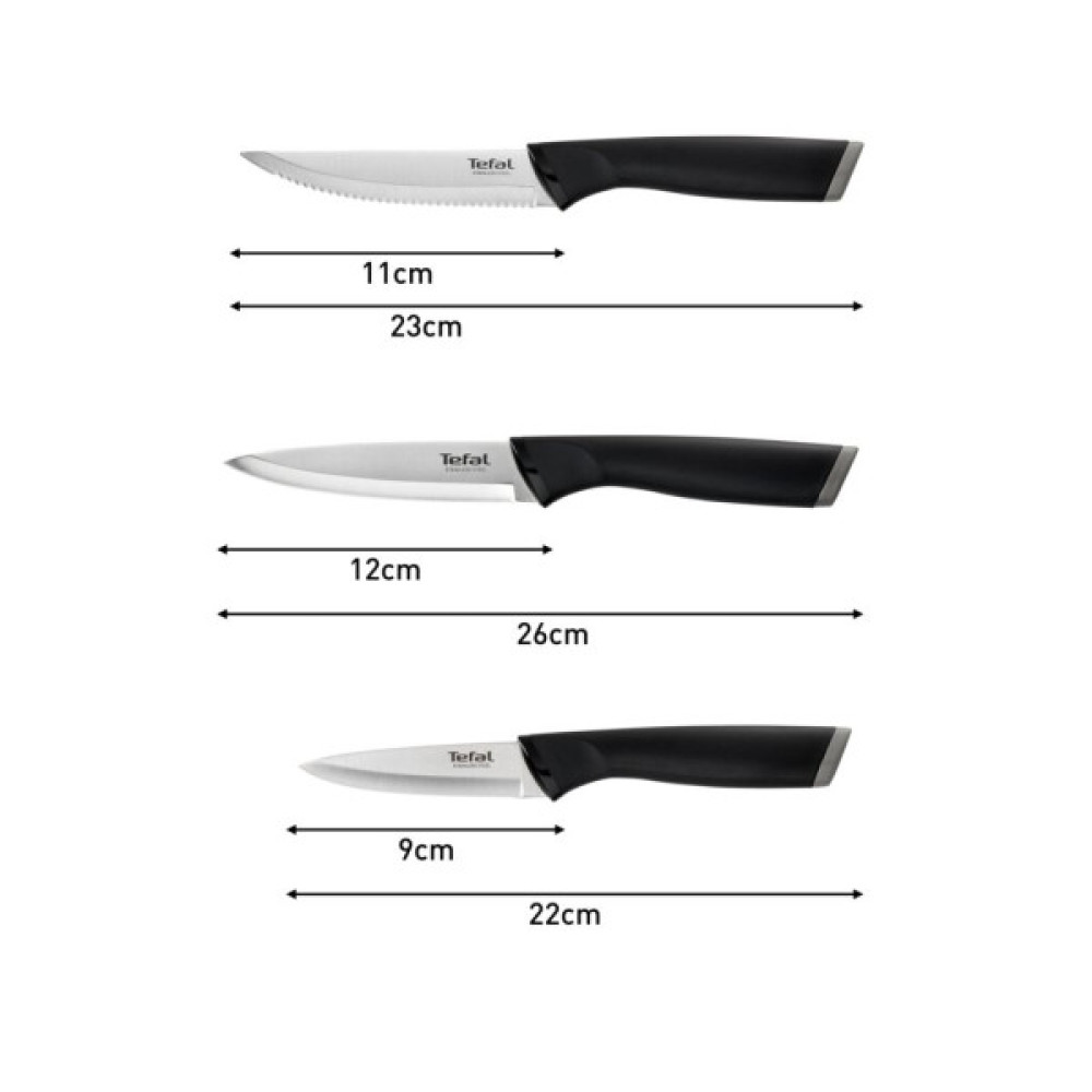 Набір ножів Tefal Essential 3шт, нержавіюча сталь, пластик, чорний (K2219455)