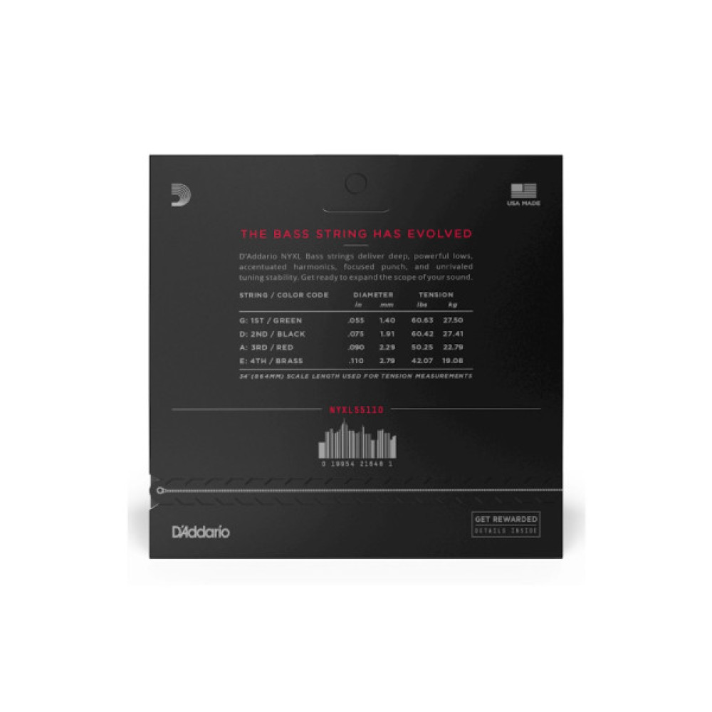 Струни для гітари D'Addario NYXL Bass Heavy (55-110) (NYXL55110)