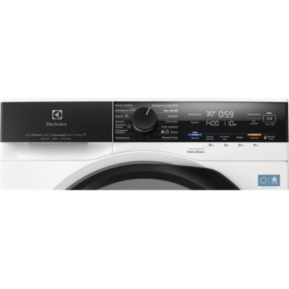 Прально-сушильна машина Electrolux фронтальна, 11(7)кг, 1600, D, 64см, дисплей, пара, інвертор, universaldose, білий