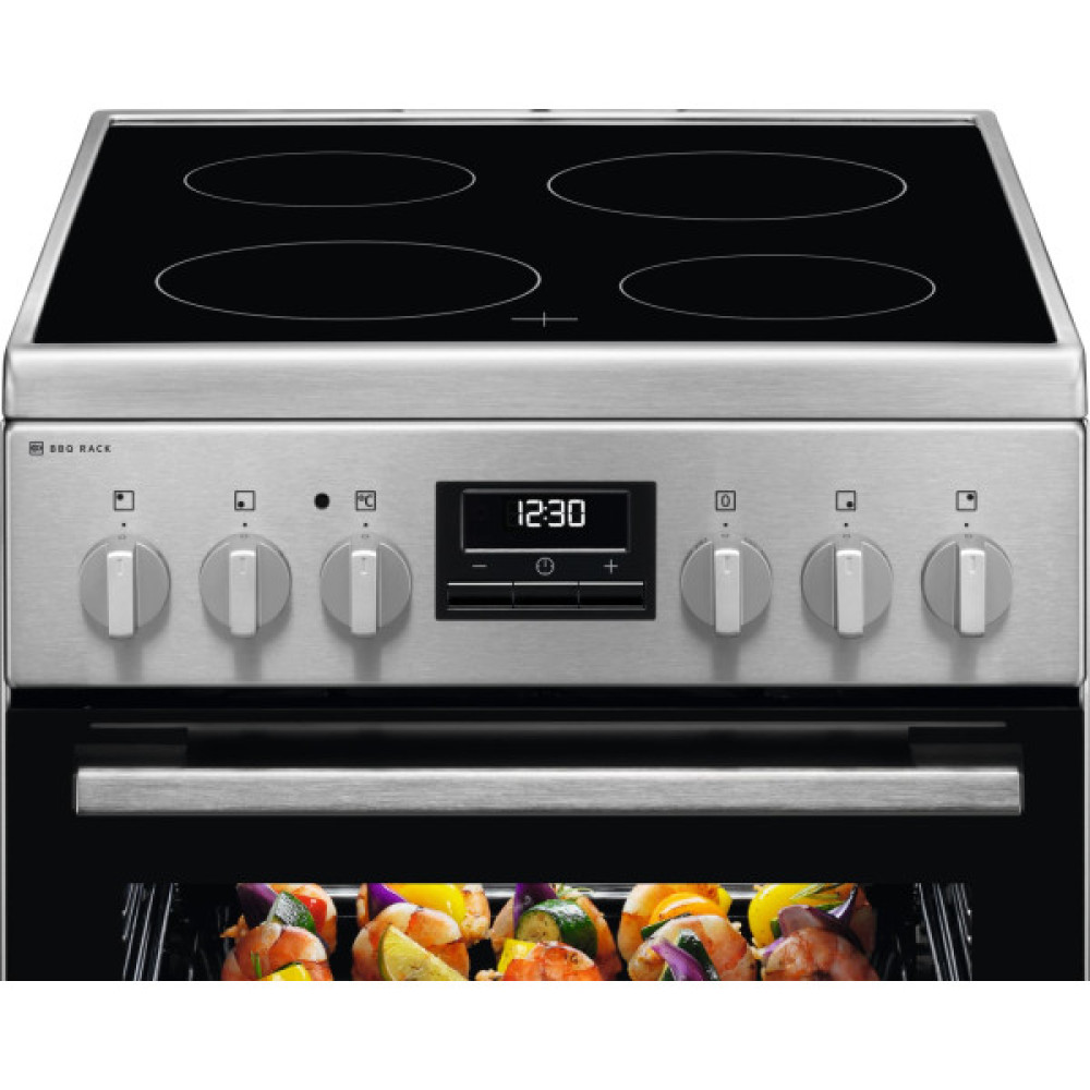 Плита Electrolux електрична склокерамічна, 57л, 50x60см, дисплей, конвекція, мангальна підставка, нерж