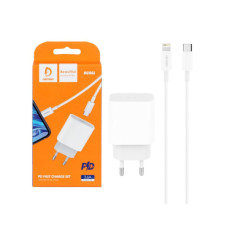 Зарядний пристрій Denmen USB-C PD20W 3.6A + cable USB-C to Lightning white (DM-DC06L-WH)