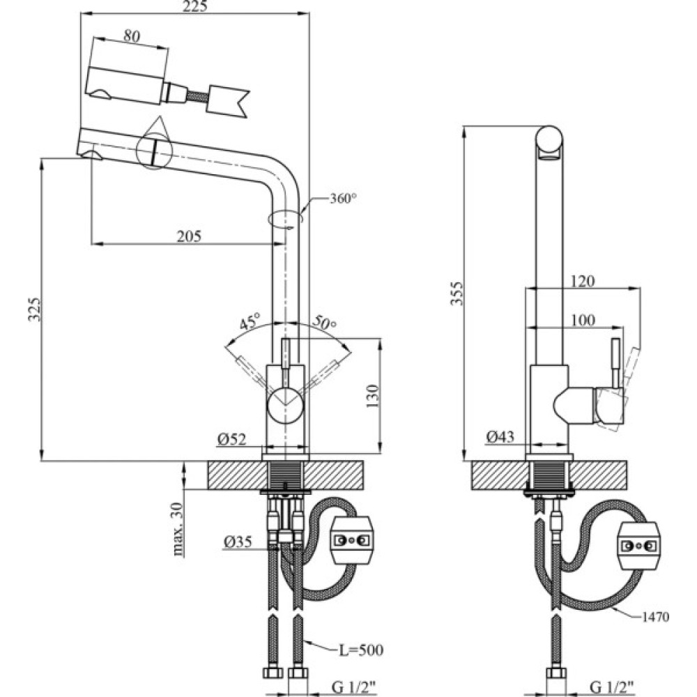 Змішувач Kroner Klassisch-PVD03918V (CV032285)