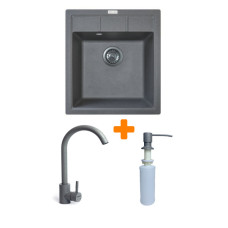 Набір кухонна Adamant Brick, штучний камінь, квадрат, без крила, 460x515x200мм, чаша - 1, врізна, сірий + змішувач та дозатор Набір кухонна Adamant Brick, штучний камінь, квадрат, без крила, 460x515x200мм, чаша - 1, врізна, сірий + змішувач та дозатор