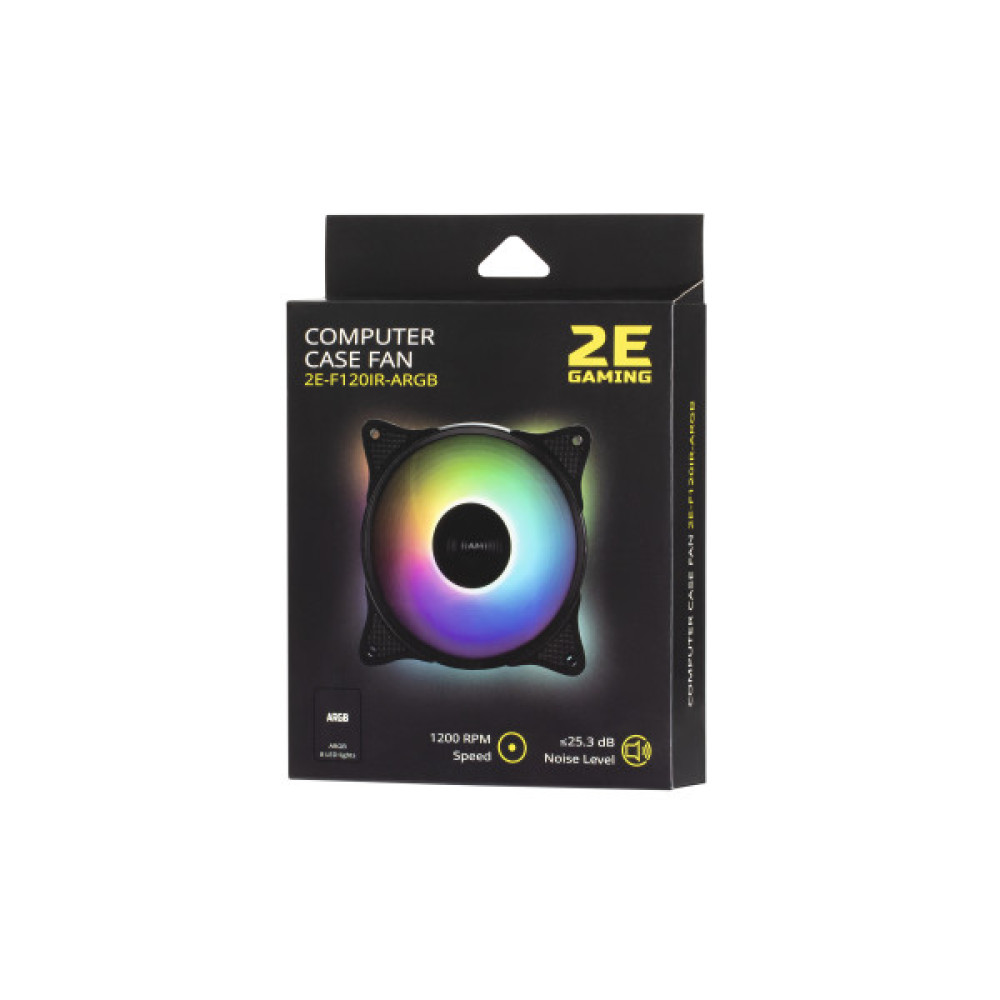 Корпусний вентилятор 2E GAMING F120IR-ARGB, 120мм, 1200rpm, 3pin, 3pin +5VARGB, 25.3dBa, чорний