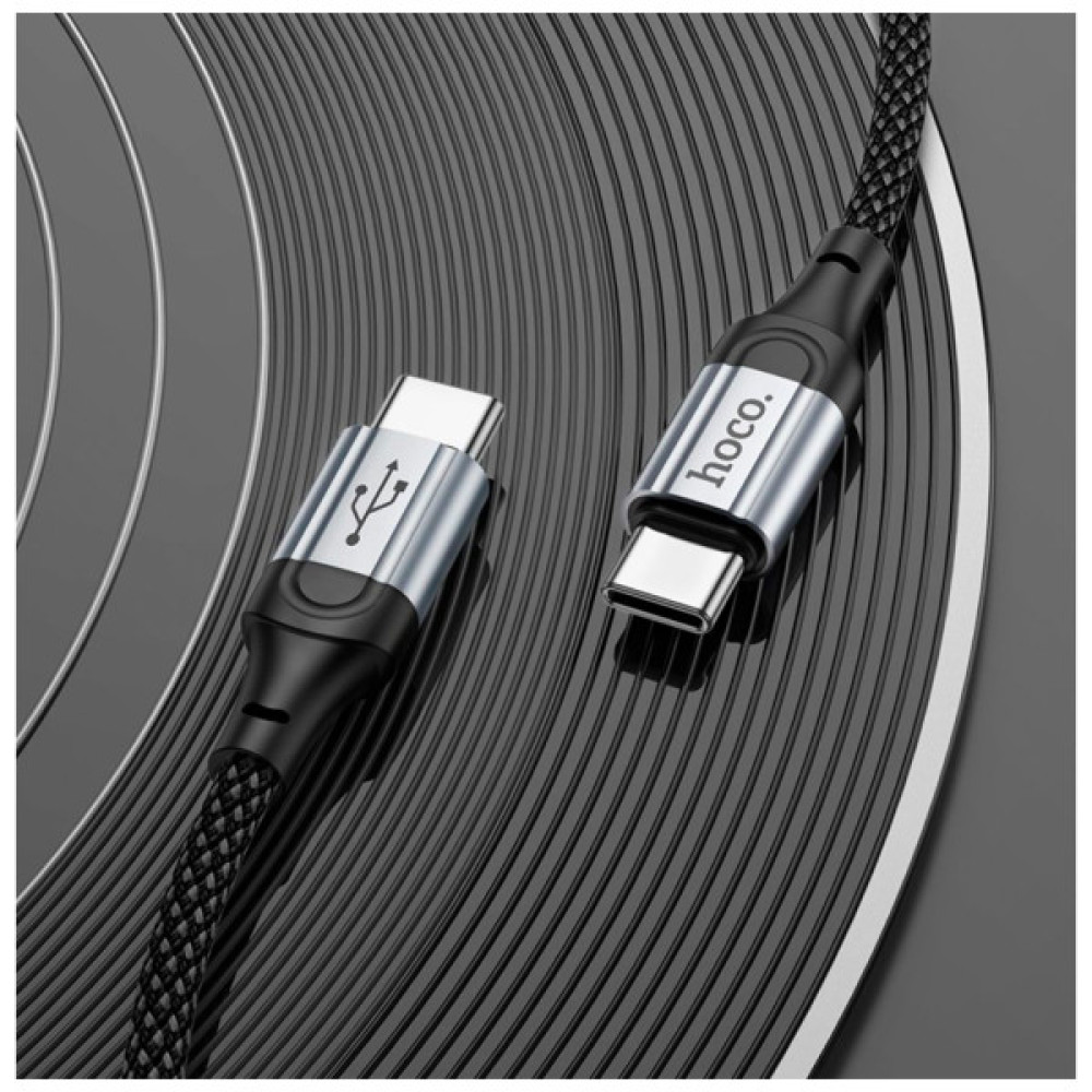 Дата кабель USB-C to USB-C 1.0m 3A nylon X102 black HOCO (6942007608787)